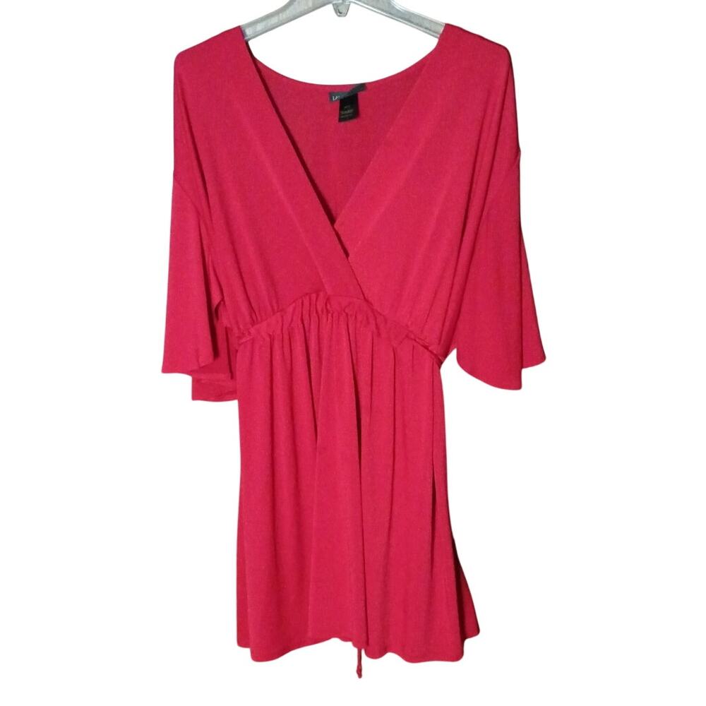 Lane Bryant Women 26/ 28 4x Red Babydoll Tie Back Y2k Stretch Tunic Blouse